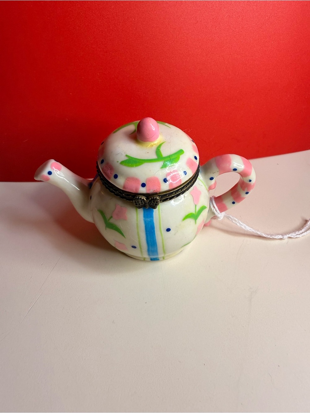 Vintage Style White and Pink Floral Teapot Trinket Box